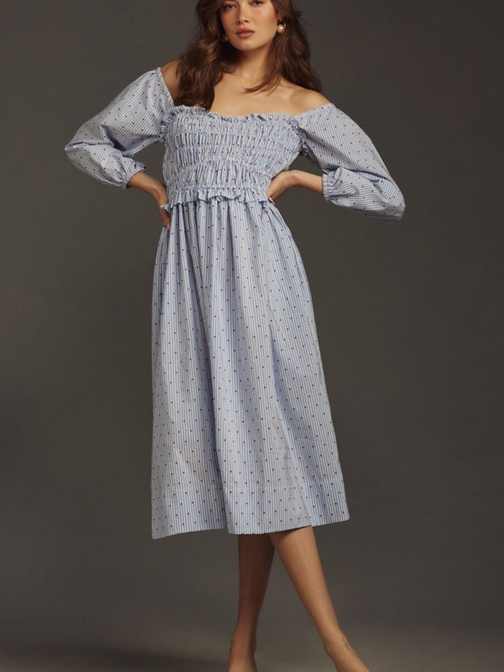 Anthropologie Maeve Smocked Midi Dress - Blue, Red, White